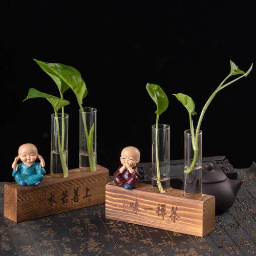 新款直销创意复古木架玻璃瓶水培花瓶小清新卧室客厅简约装饰桌面