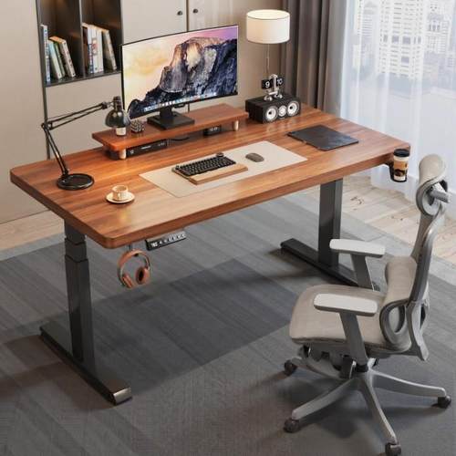 实木电动升降桌电脑桌卧室可升降电竞桌家用可站立学习办公工作台