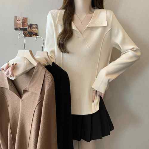 新款1218h洋气秋冬大码女装宽松显瘦感翻领毛衣女减龄时尚针织上