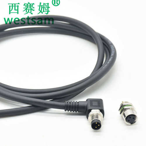 M8防水连接器 3PIN 公端弯头小型信号传输器插座配套现场布线线缆