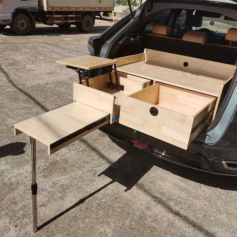 后备箱拉工作车载台置物架户GBN野餐桌抽汽车摆摊用伸缩折外叠滑