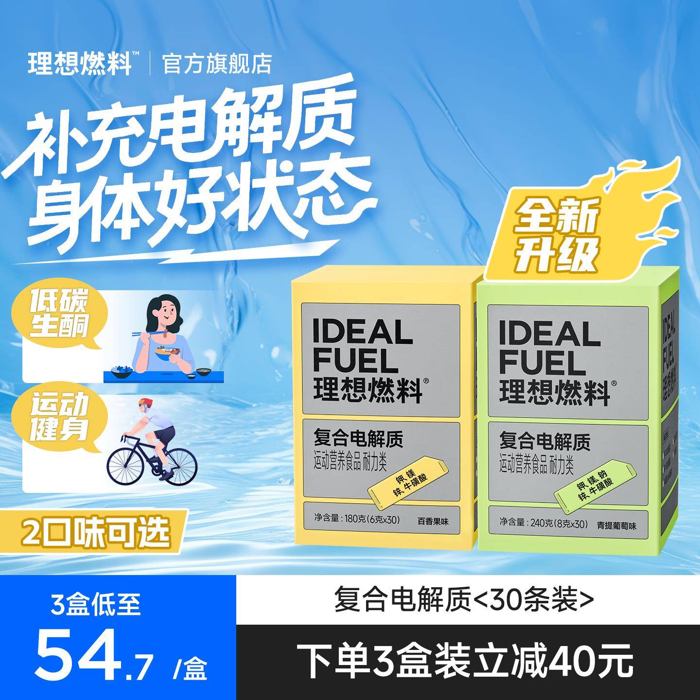理想燃料电解质冲剂无蔗糖生酮电解质粉补钾电解质运动饮料冲剂粉