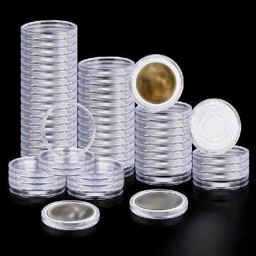 100Pcs Clear Coin Capsule Holder Case With Adjustment Pad