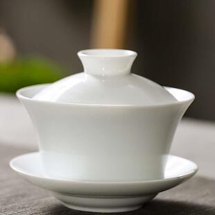 正品盖碗超号青大花陶瓷功夫茶才具三杯玉瓷白敬茶居碗杯家摆件