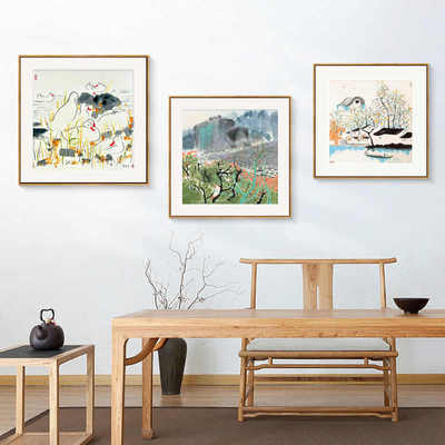 吴冠中餐厅画厅正方形装饰画客厅水墨禅意挂画中国风卧室床头画