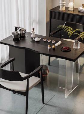 意式现代简约实木茶KWG台家阳台茶桌煮木原茶几黑色茶桌可用茶