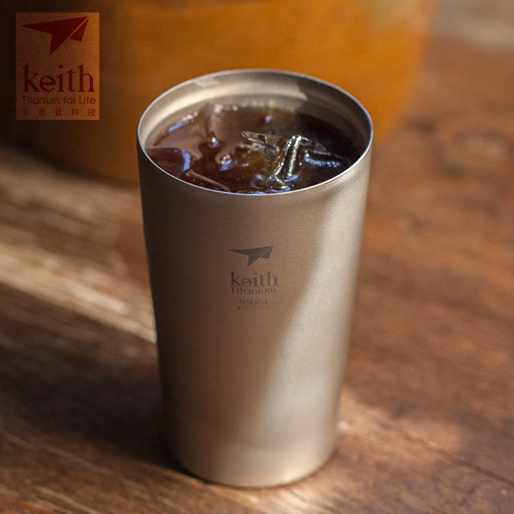 Keith铠斯户外不锈钢纯钛水杯单层双层隔热防烫吸管水杯啤酒杯