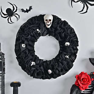 饰 新款 万圣节骷髅装 饰布艺花环装 饰气氛派对布置万圣节装