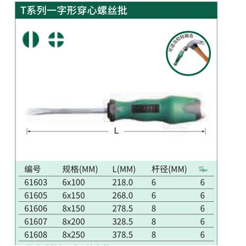 世达T系列十字形穿心螺丝批61703 61705 61706 61707 61708 61713