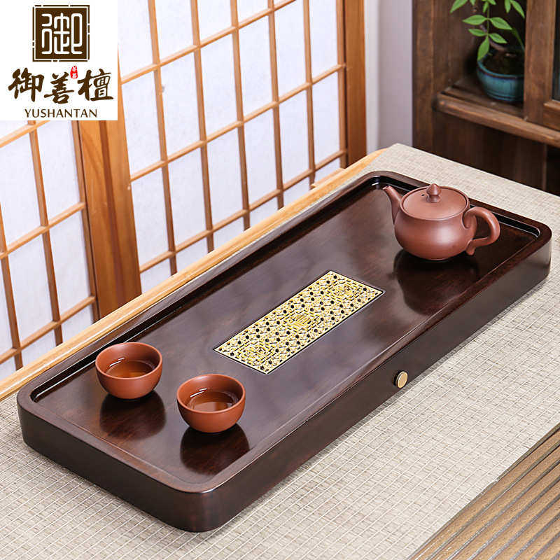 家用黑檀木实木茶盘茶台茶海 简约办公室盛水蓄水小茶台水杯托盘
