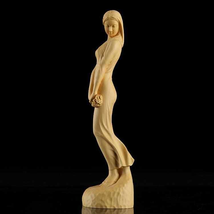 精品乐清黄杨木雕家居装饰摆件雕刻雕塑工艺品美少女花样年华