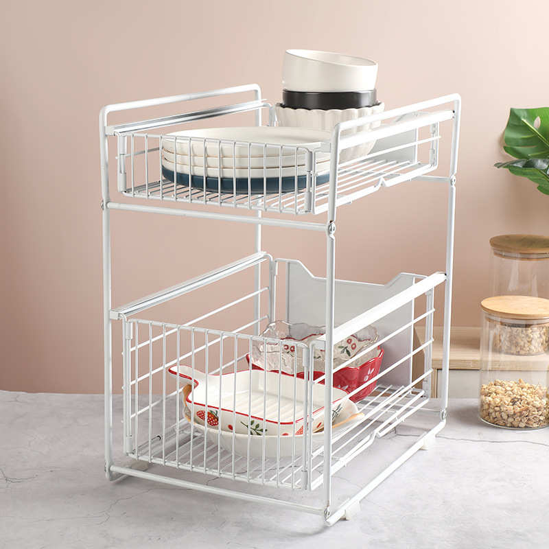 厨房多功能置物架来样定制双层抽屉碗碟架橱柜厨房收纳整理架子