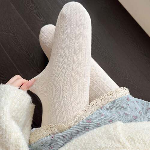 打底袜加厚加绒奶白色打底裤女秋冬季保暖烟灰色连裤袜麻花1009k