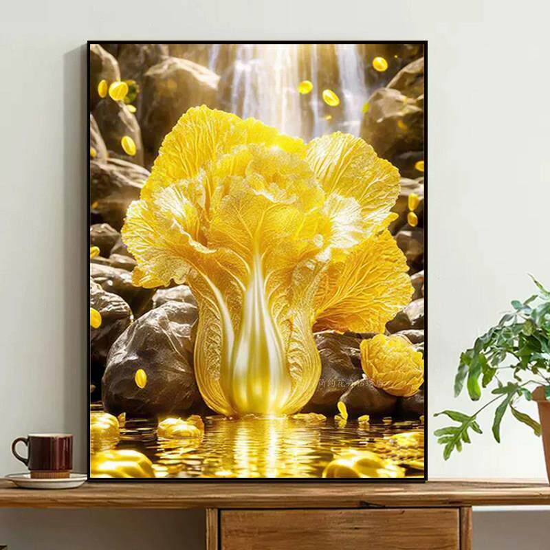 百菜纳夫新5D钻石画寓意餐厅，金白菜，吉祥砌体绣，十字绣，高端