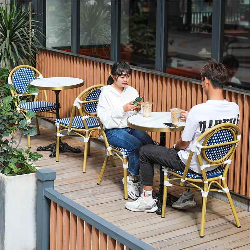 户外桌椅编桌法式小椅院阳台231218-1咖啡厅藤奶茶店商业庭街外摆