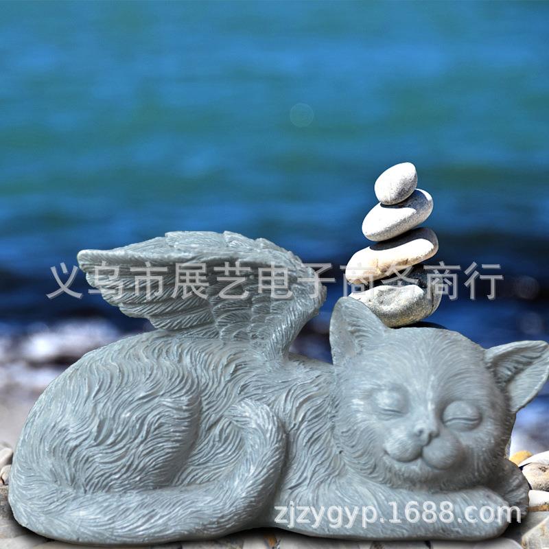 新款直销摆件天使狗猫咪动物墓碑花园草坪装饰品手工树脂工艺品精