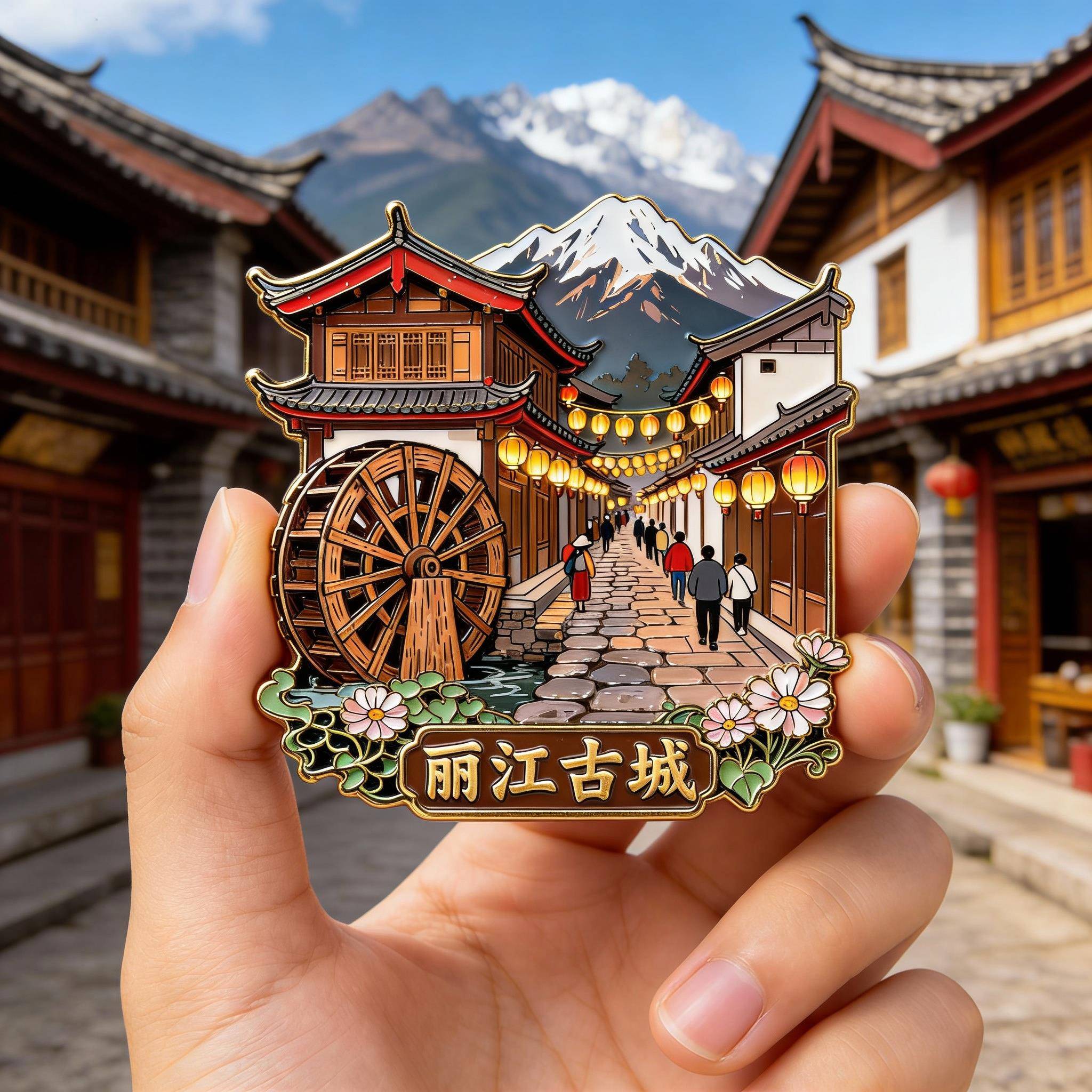 云南丽江古城大理玉龙雪山金属磁吸冰箱贴文创旅游景点纪念品礼物