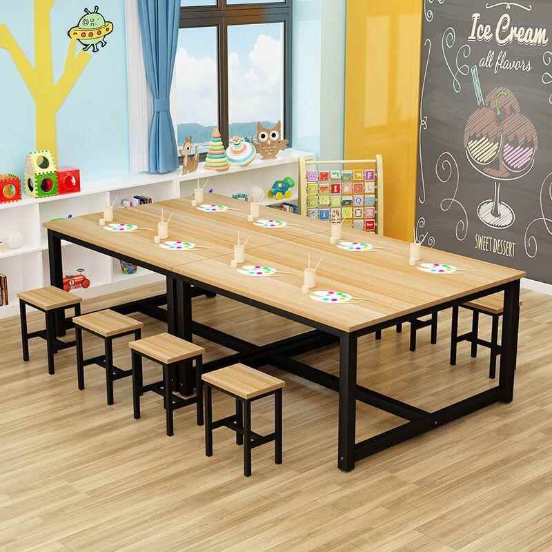 小学生幼儿园补习班彩色单人桌双人课桌椅凳绘画美术培训桌椅