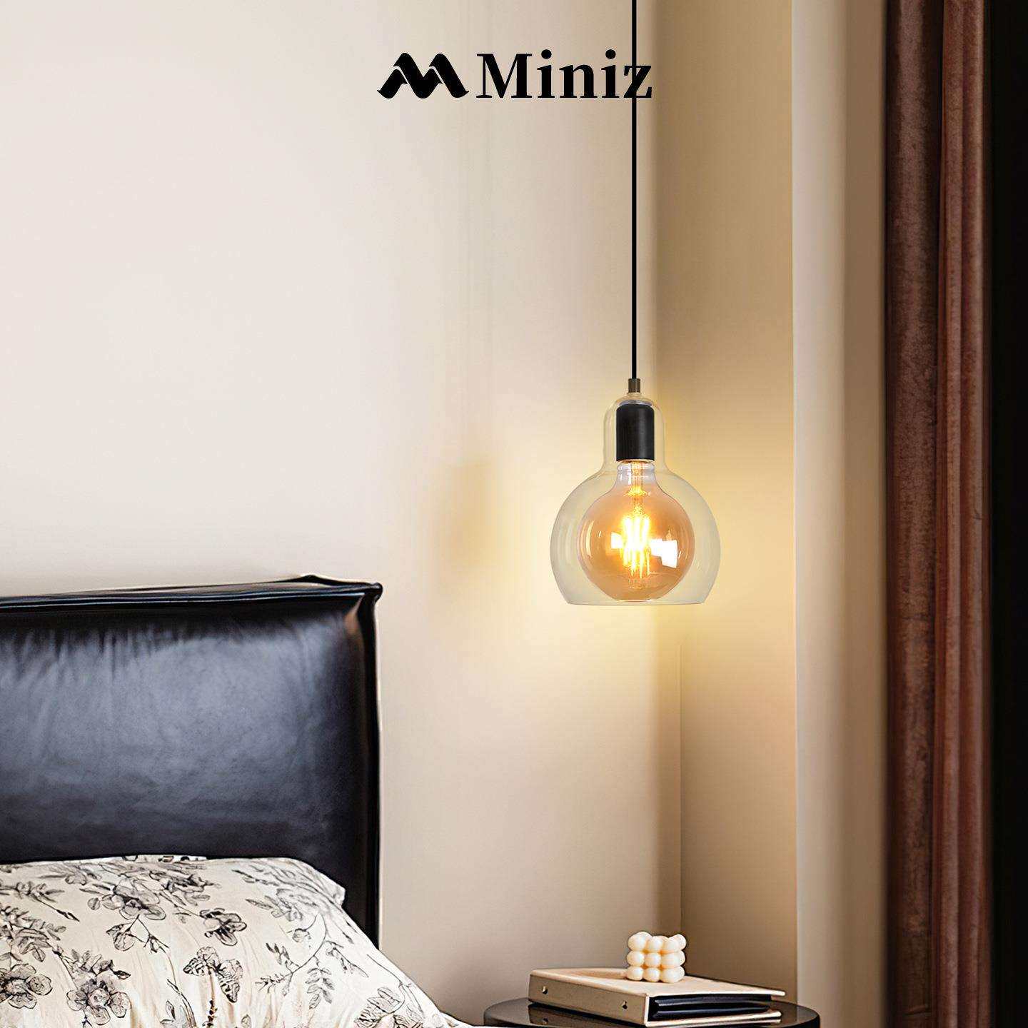 中古卧室床头护眼小吊灯复古轻奢高级感餐厅吧台灯玻璃灯泡吊线灯