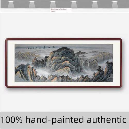 纯手工国画山景靠背，无水泰山客厅挂画，沙发背景，西墙办公室装