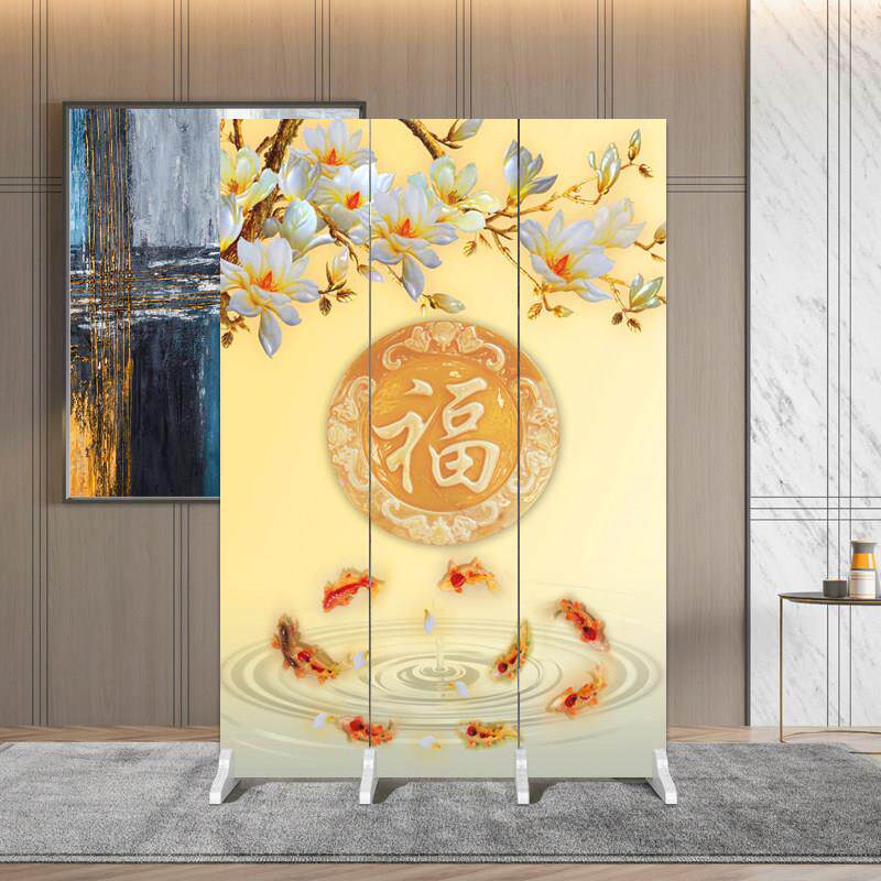 入户玄关屏风隔断客厅家用中式门口九鱼图遮挡可移动折叠装饰折屏