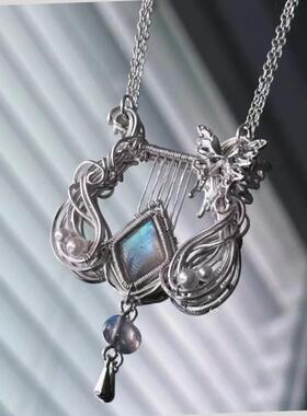 里拉琴绕线项链小红书爆款高级小众ins设计感文艺气质百搭锁骨链