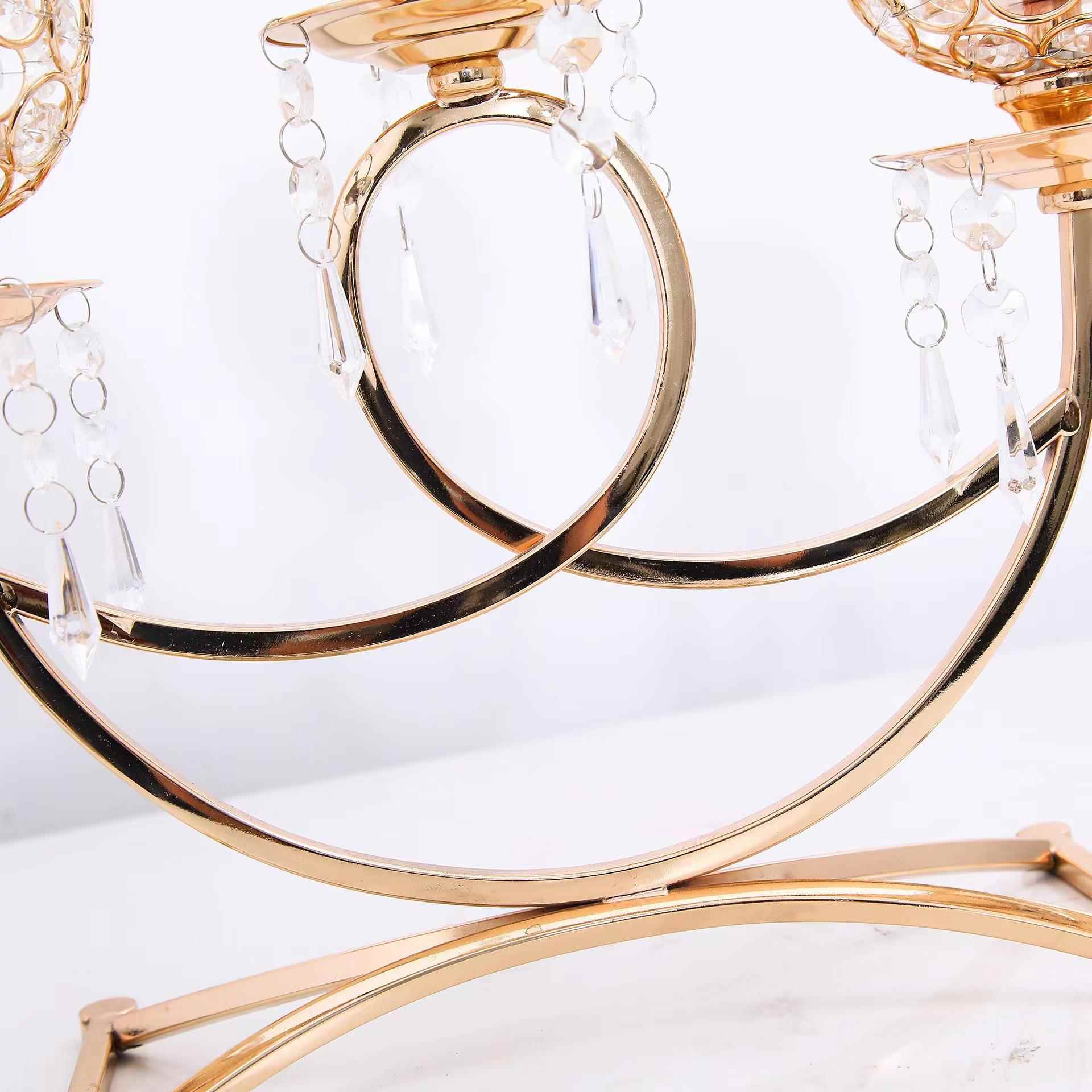 欧式金属支架底座创意复古三头333300烛台装婚台庆道水具晶球饰烛