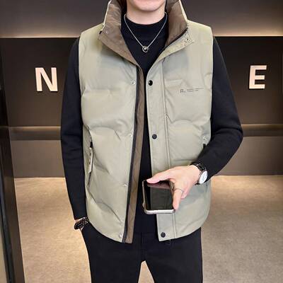 冬季高级感皮羽绒服马甲男潮牌潮流立领休闲加厚背心坎肩男士外穿