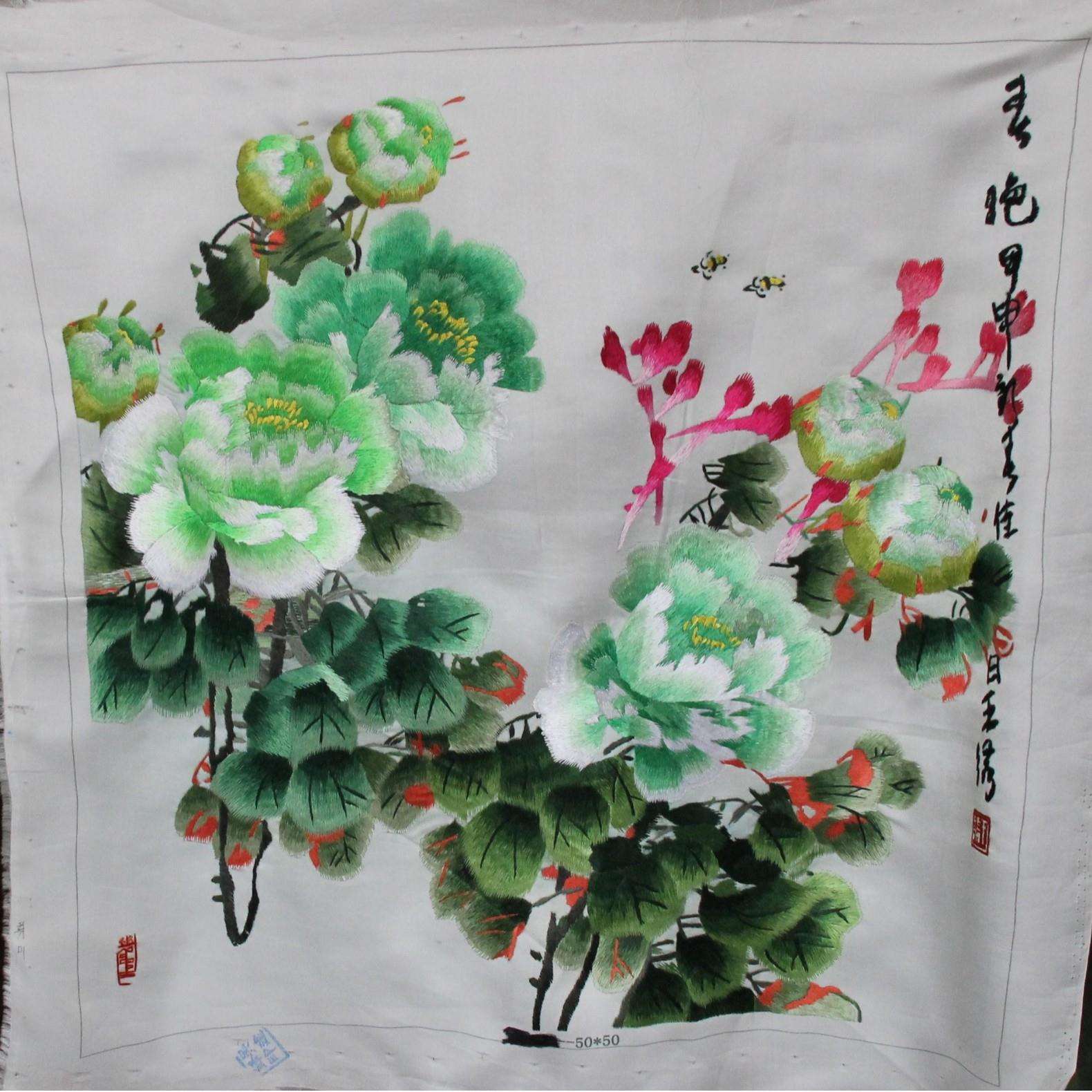 供应手工刺绣客厅装饰画苏绣工艺品苏州未装裱牡丹