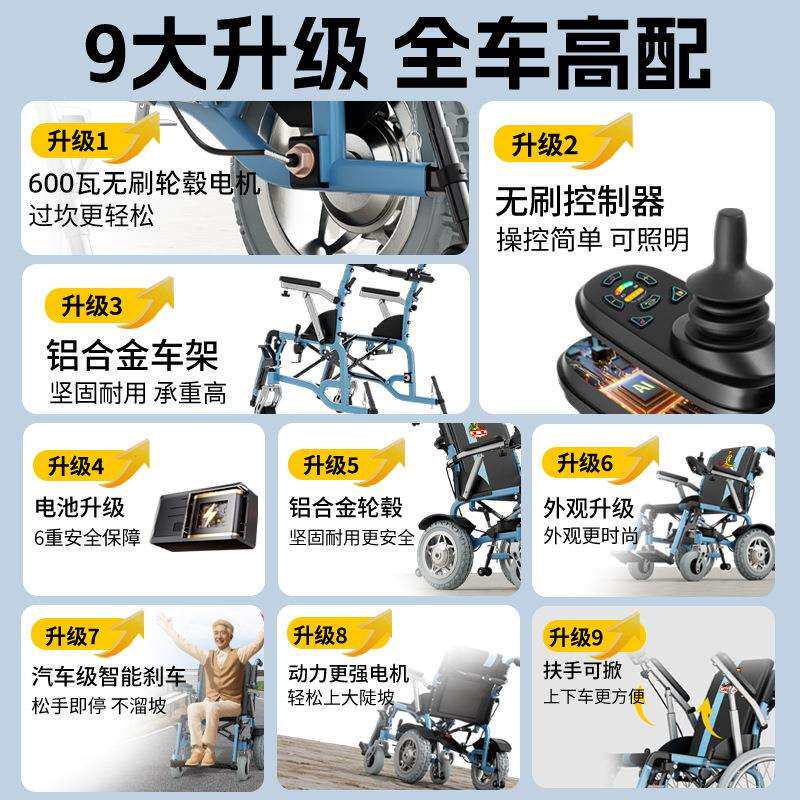 无刷铝合金电动轮椅智能全自动老人专用代步便携轻便折叠可躺锂电