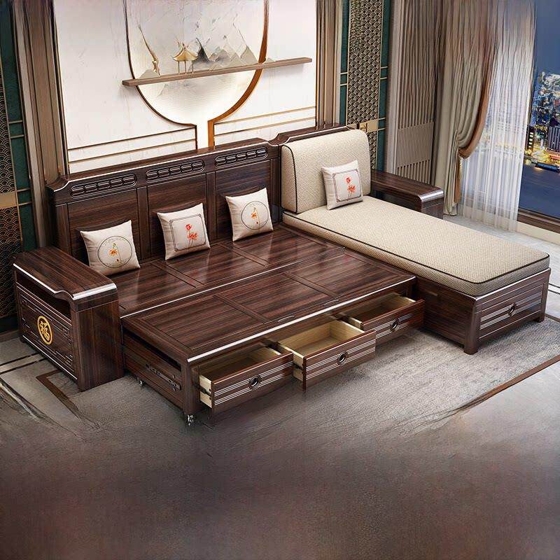 紫色檀香实木沙发床2025新存储客厅大公寓多功能折叠两用伸缩床