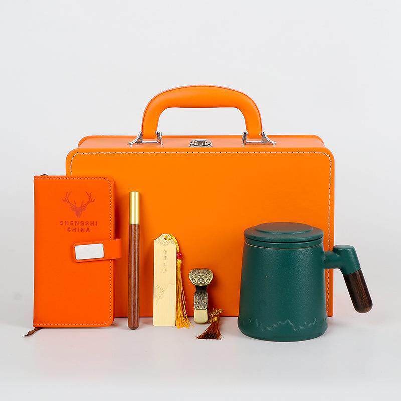 鑫顺发简约杯子茶水分离带盖陶瓷杯办公室商务礼品礼盒装马克杯