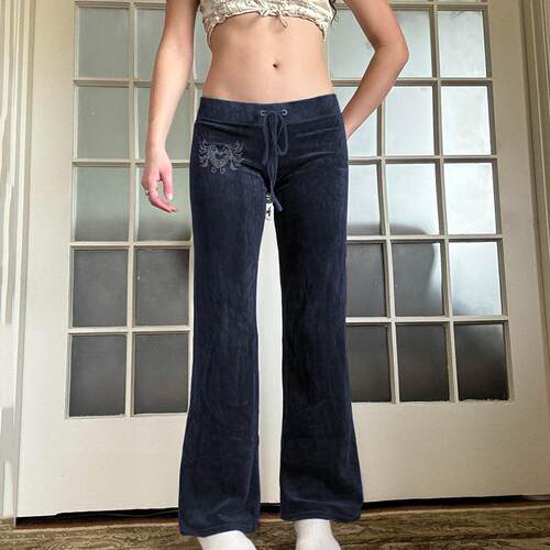 Autumn Winter Vintage Velvet Flare Pants Cute Rhinestone