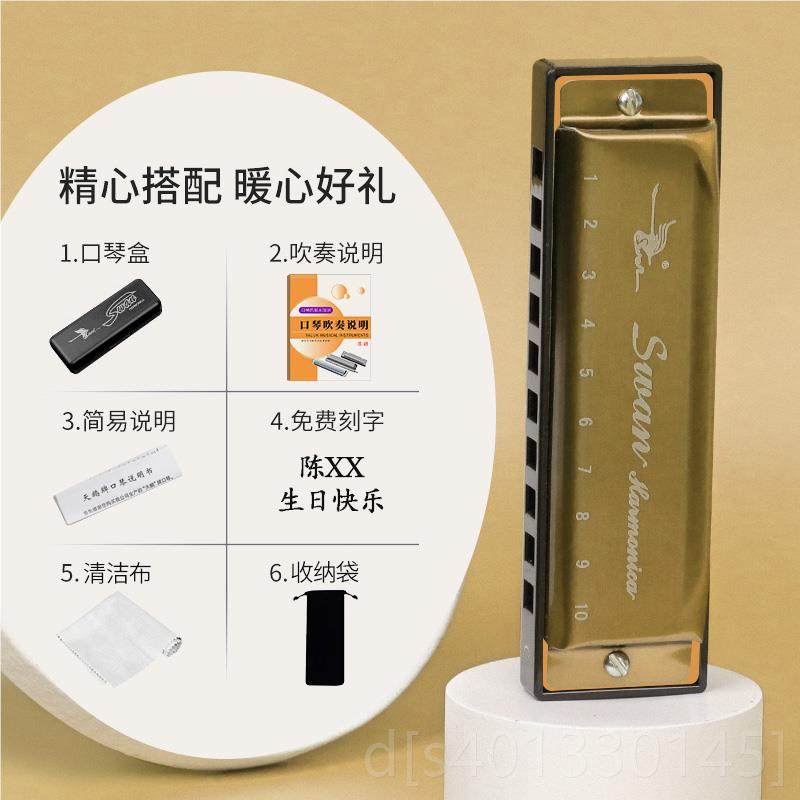 高档天口琴10孔C调鲁斯吹口琴初学布者演奏十孔单音口琴蓝鹅调乐