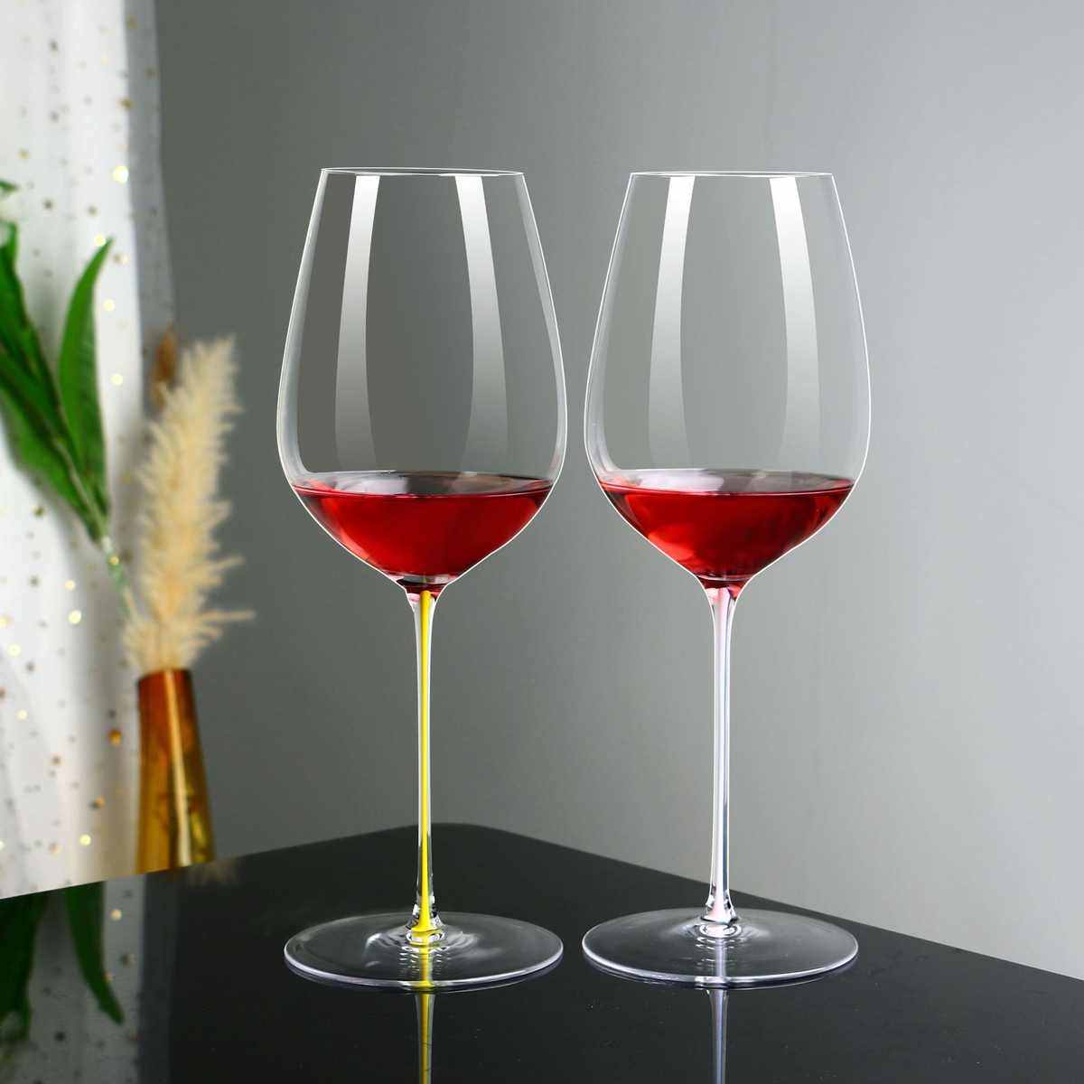 欧式波尔多红酒杯大号多色杆水晶高脚杯香槟杯创意醒酒器套装