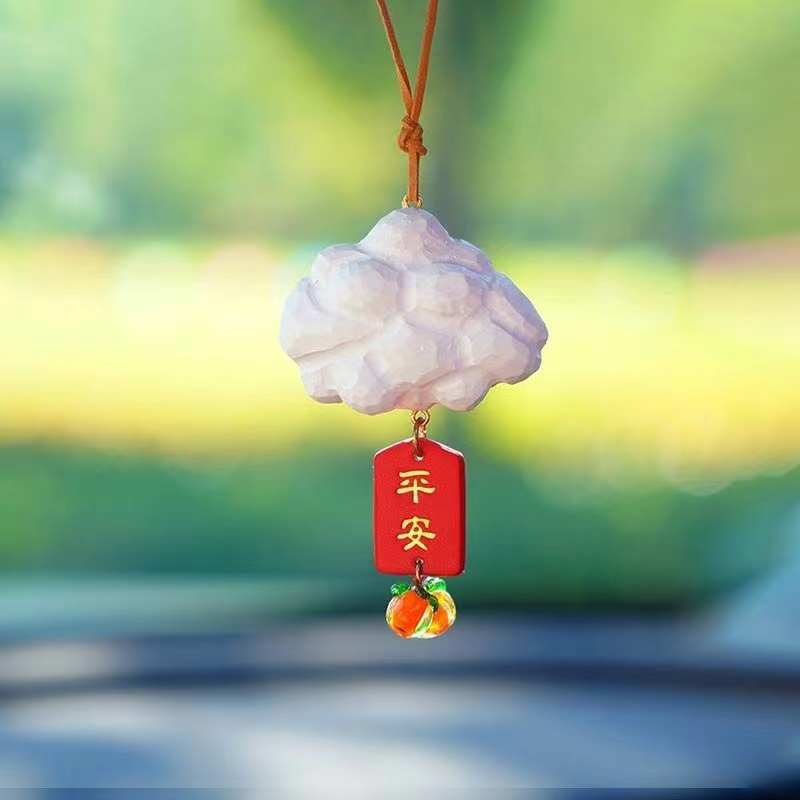 云朵汽车后视镜挂饰车挂件2025新款手工木雕高级感车内平安送礼物
