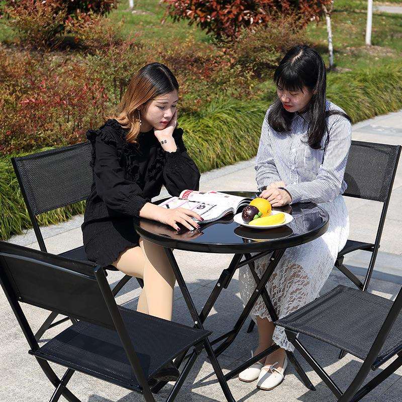 露天带伞户外桌椅组合铁艺阳台折叠椅套装花园休闲室外便携式庭院