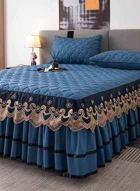 母裙婴级棉加厚棉JSE夹蕾丝床欧式花边纯色床罩保暖大原豆棉席梦