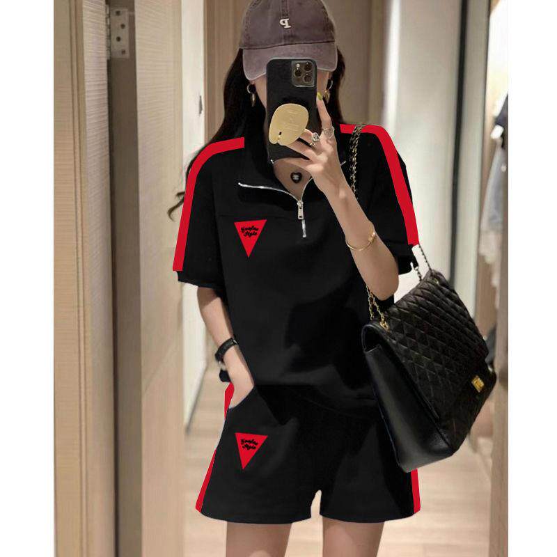 纯棉时尚休闲运动服套装女夏季薄款洋气潮流宽松大码跑步服两件套