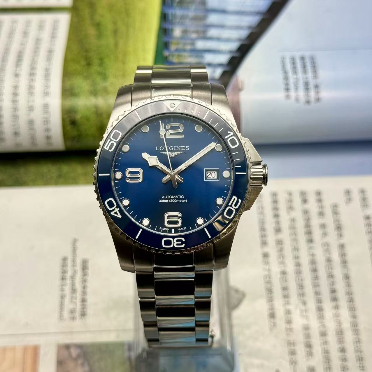 新款盒证[9.8新]浪琴康卡斯精钢自动机械表L3.781.4.96.6防水男表