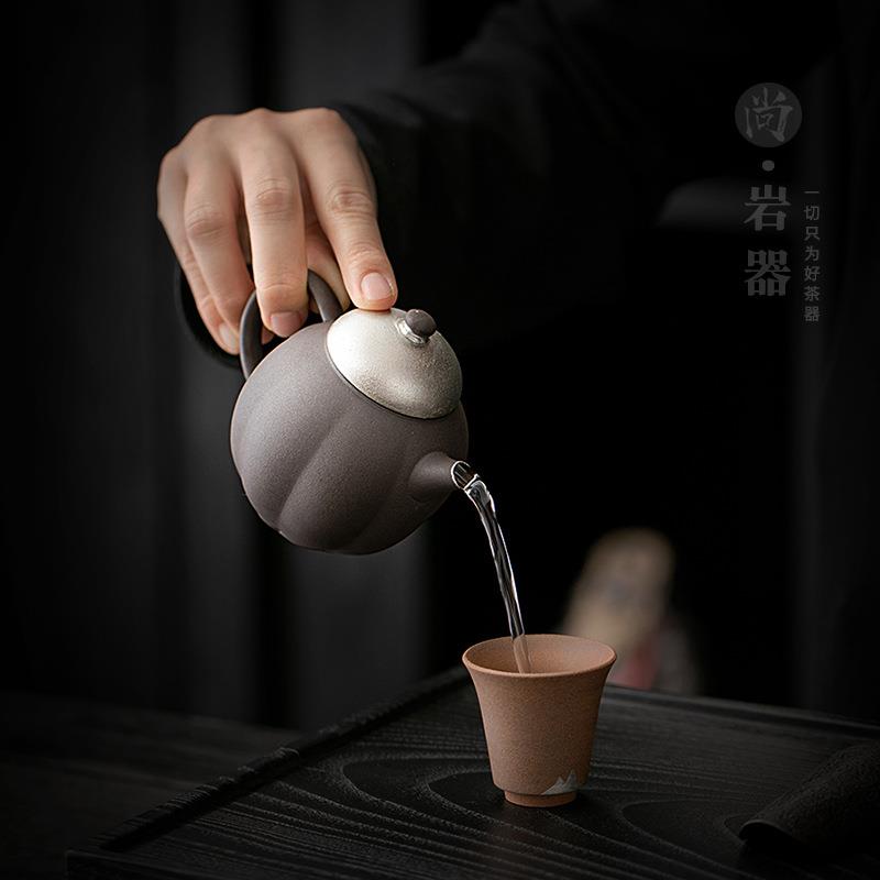 复古陶瓷茶壶手工鎏银南瓜壶粗陶功夫泡茶壶带过滤单壶陶瓷小茶壶