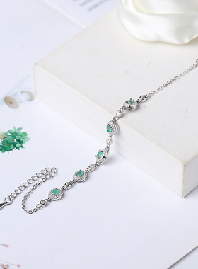 收藏级宝石天然祖母绿银手链女生款手镯轻奢众精致高级感闺蜜生日