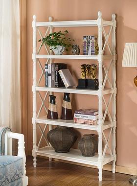 式N简128015美实木书架地多层置物架欧式约客厅书落柜博古架展示架全实