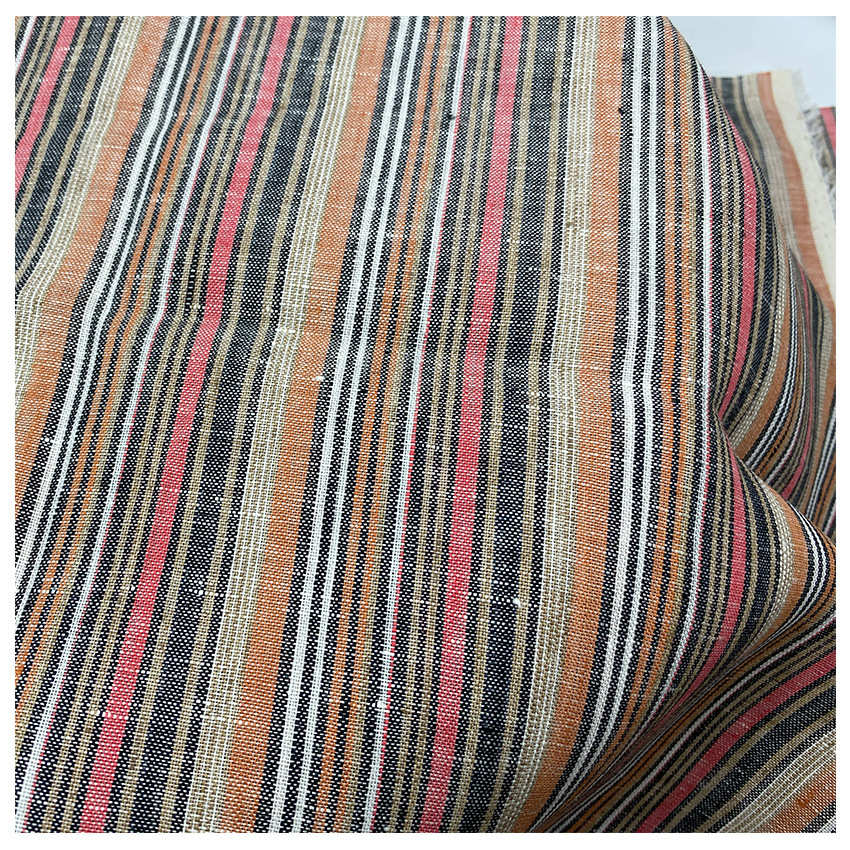 彩色条纹亚麻布21年新款纯亚麻色织条纹面料工厂直销现货供应唯艺