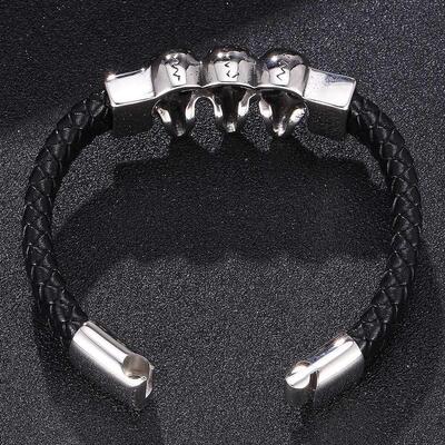 Accessories Woven 3 Skull Leather Brlet Titanium Steel Men