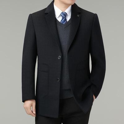 冬季中长款羊毛装8367-J呢大衣中年男士面西领双外套拆呢卸内胆上