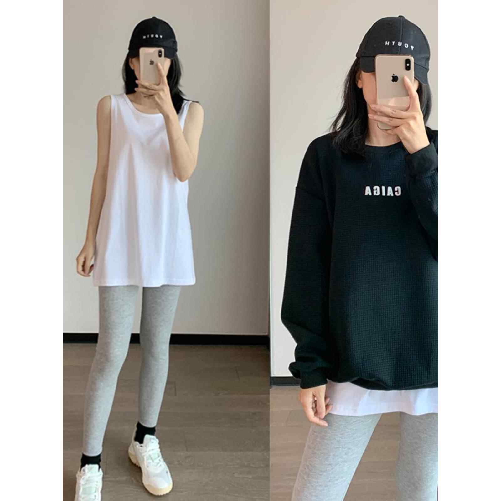 卫衣内搭叠穿神器长款背心女秋季纯棉白色吊带T恤屁帘下摆打底衫