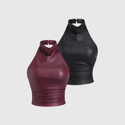 sexy off-shoulder sleeveless top halter neck sleeveless