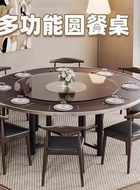 加厚圆桌1玻2餐桌实木ICP璃宴席转盘饭家用酒店食堂桌圆桌面乡村