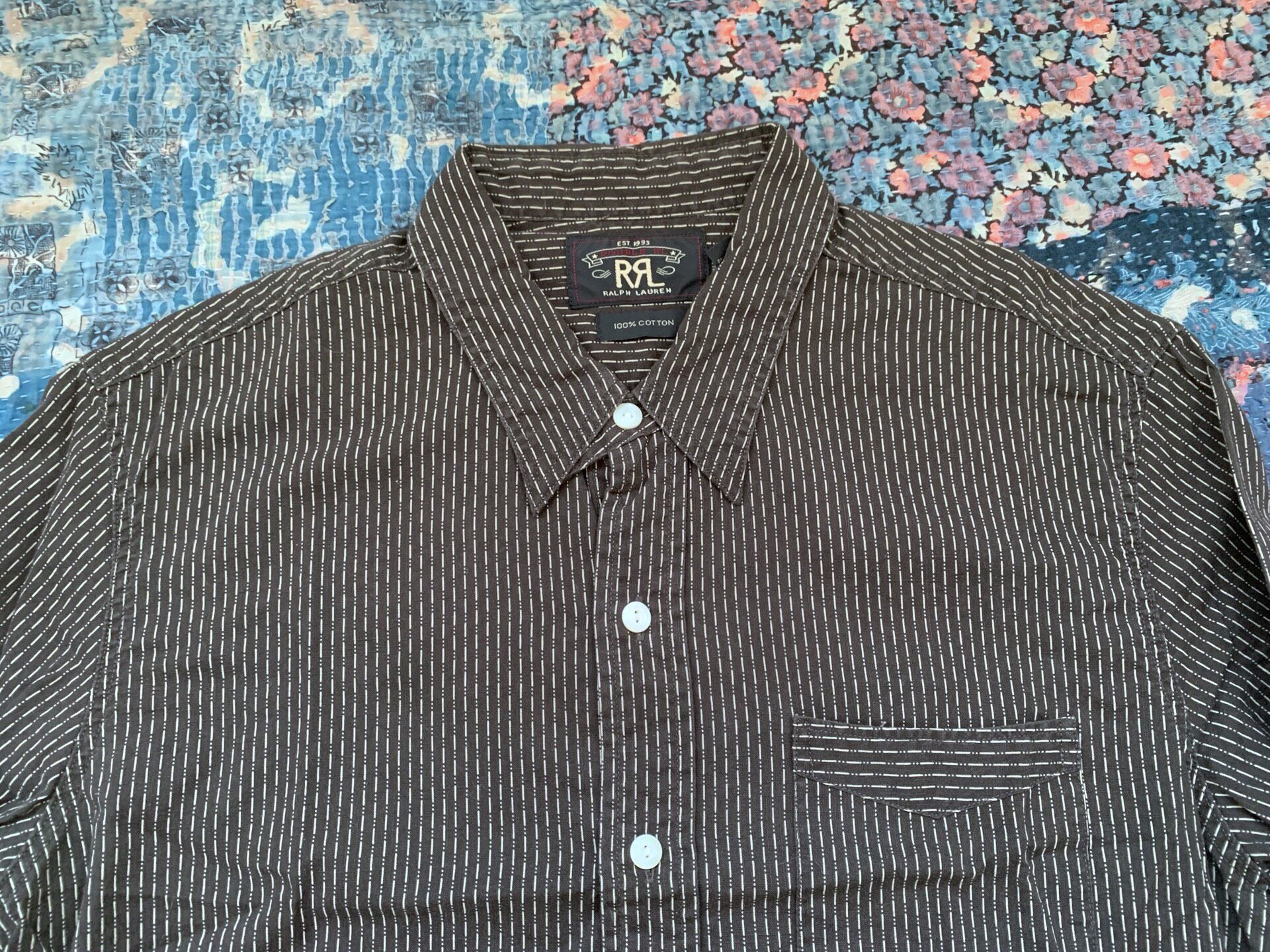 RRL Dark Brown Striped Workwear Shirt — back